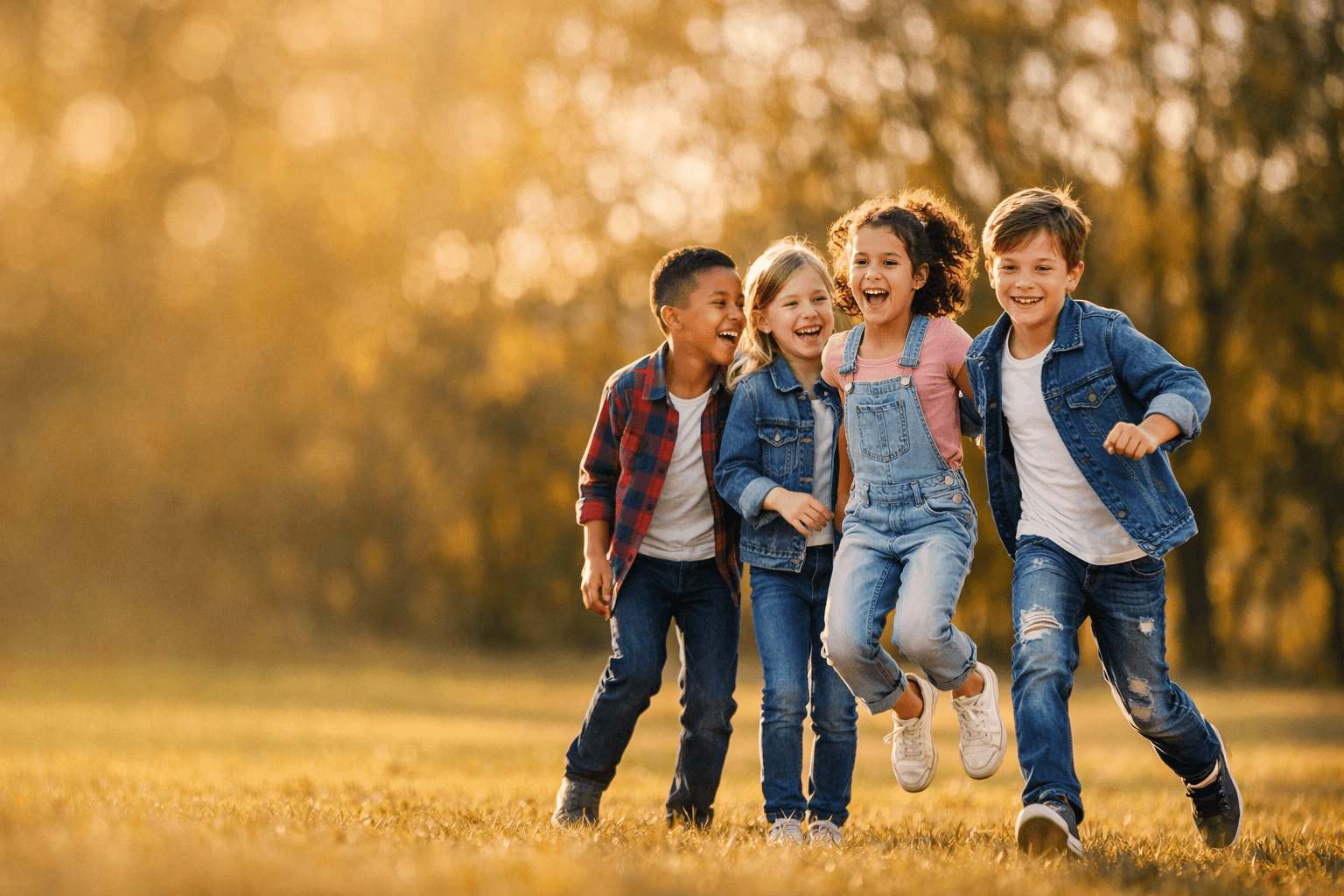 Crianças vestindo a coleção premium de jeans infantil
